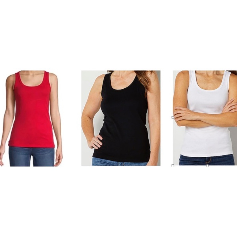 (3) THREE - St. John's Bay 100% Cotton Scoop Neck S Tank Tops I Red I WHT I BLK